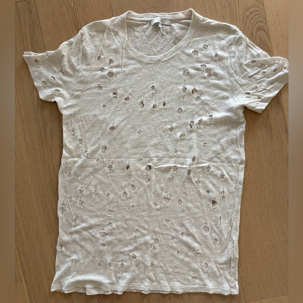 IRO White Distressed Hole-Pattern Short Sleeve Tee